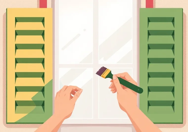 Mise en peinture au pinceau de volets et d'encadrements en bois