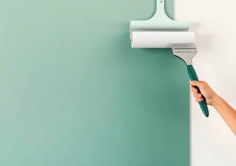 Pose de papier peint, rouleau et brosse à maroufler